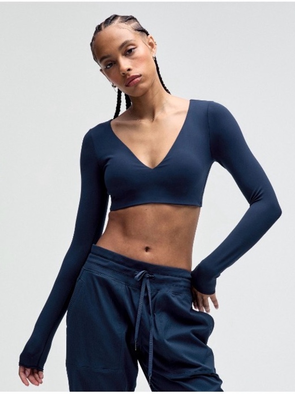 NWOT lululemon Everlux V-Neck Long-Sleeve Bra Top in True Navy